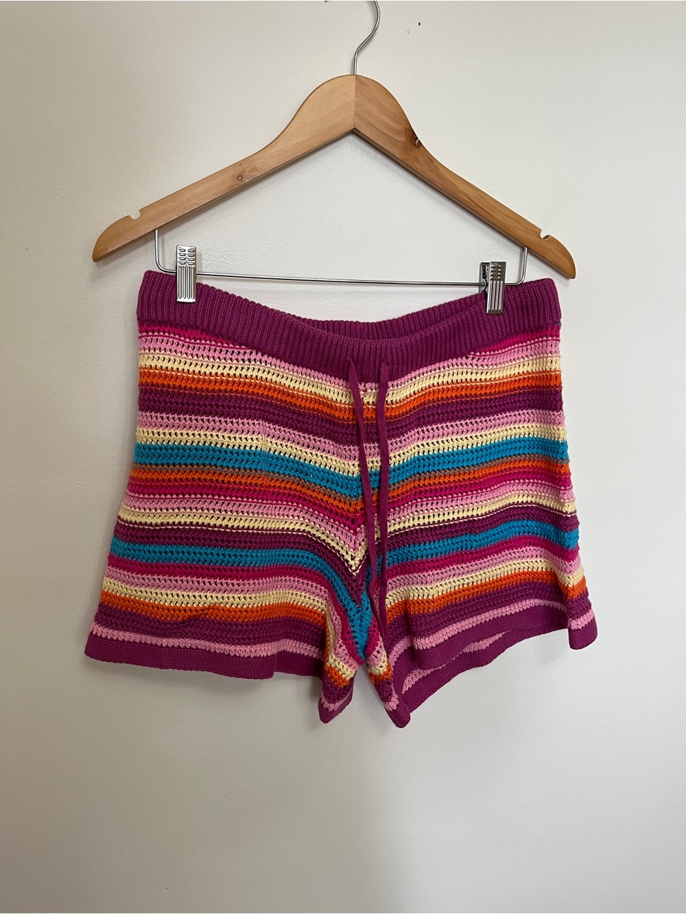 Piombo Italy Knit Crochet Shorts Striped Size L NWT
